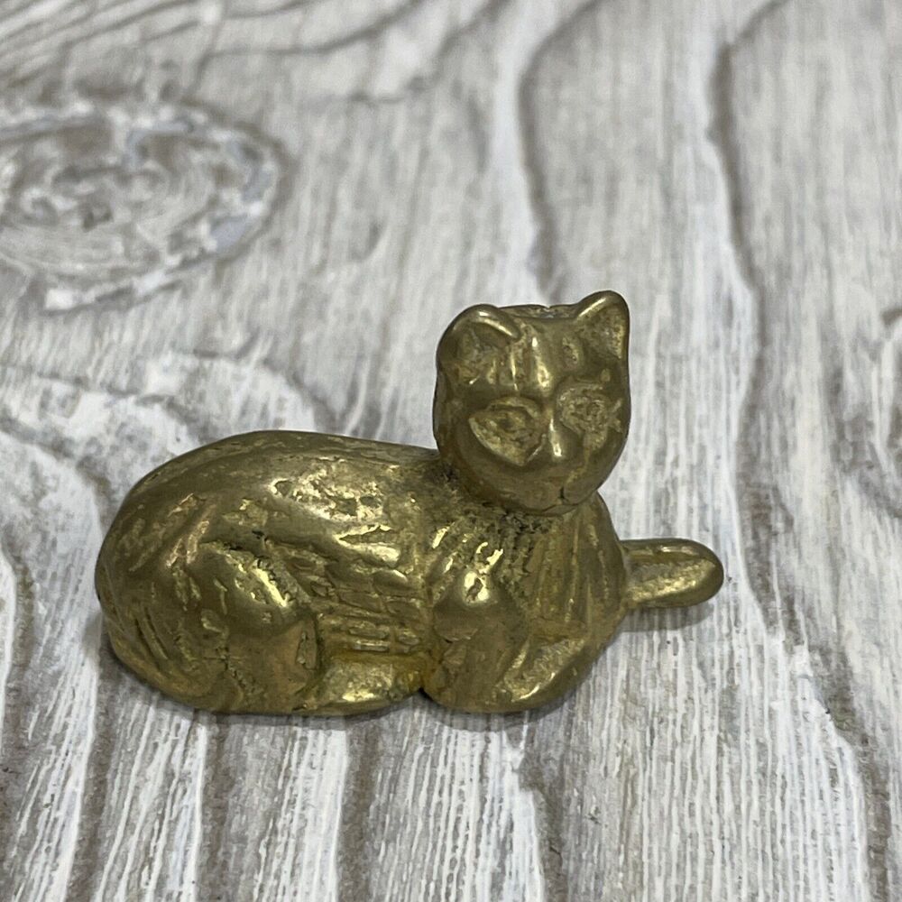 Brass Cat Figurine Small Statue Animal Figurines Toys Home Desktop Decoration